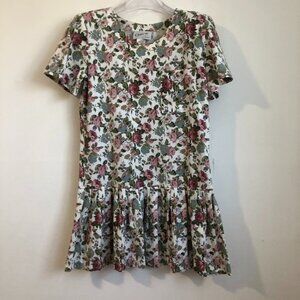 Vintage Dare to Dress Floral Dress Drop Waist Pleated Skirt Short sleeves Medium